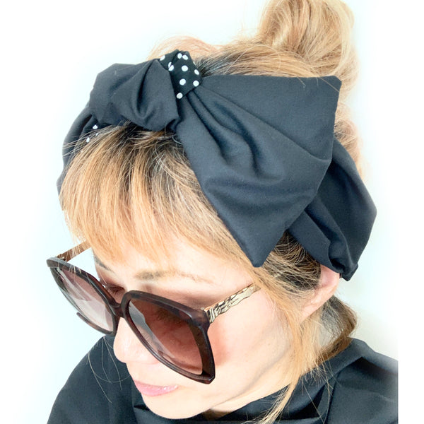 Headband Bow Cotton Black x Dots