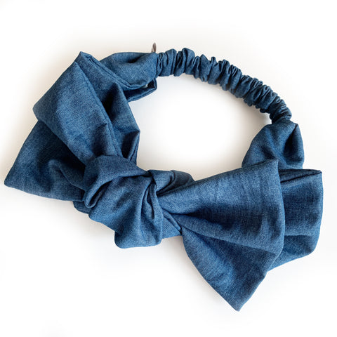 Headband Bow Denim Blue