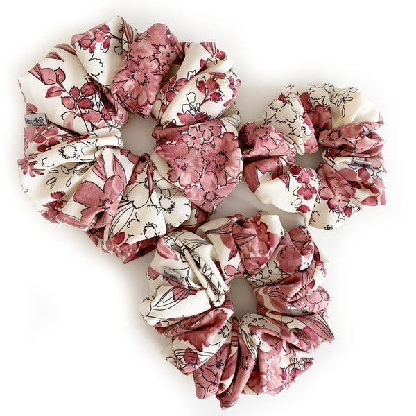 Scrunchie Chiffon Ivory Burgundy Flower