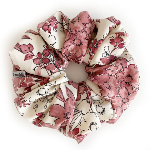 Scrunchie Chiffon Ivory Burgundy Flower