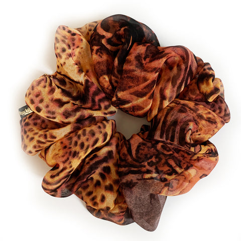 Scrunchie Chiffon Leopard OrangeBrown color