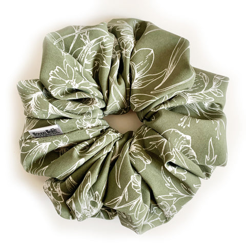 Scrunchie Chiffon Olive White Flower color