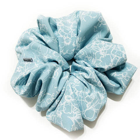 Scrunchie Chiffon Powder Blue White Flowers color