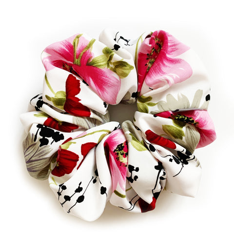 Scrunchie Chiffon White Red Flower color