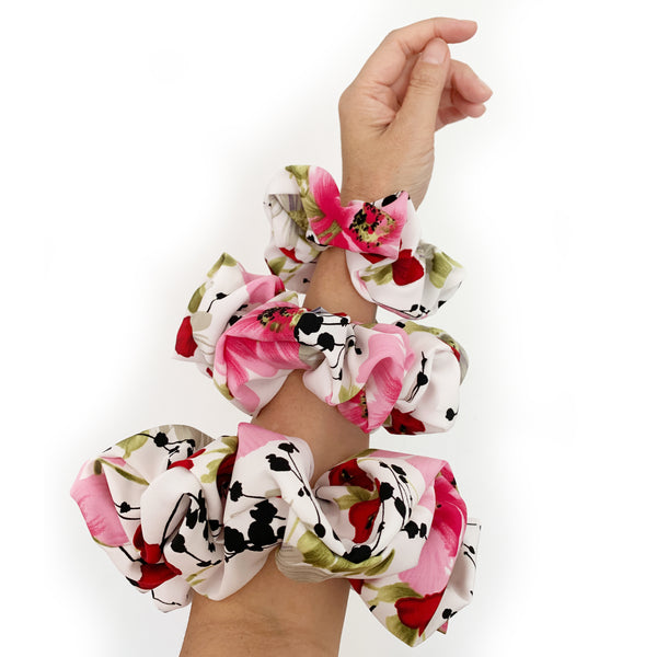 Scrunchie Chiffon White Red Flower color