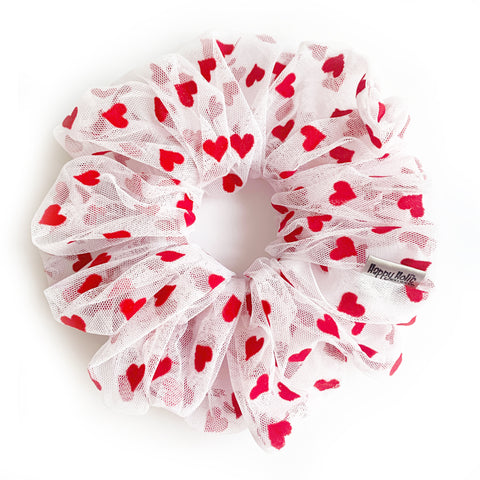 Scrunchie Tulle White Red Heart color