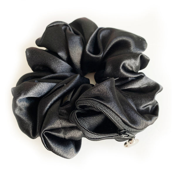 Scrunchie Zipper Purse Satin Black color