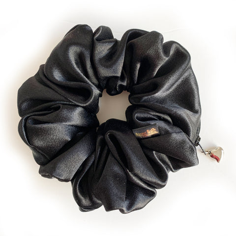 Scrunchie Zipper Purse Satin Black color