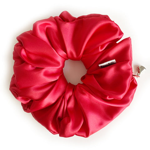 Scrunchie Zipper Purse Satin Red color