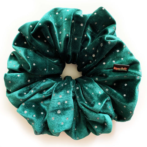 Scrunchie Premiere Velvet Green White Dots color